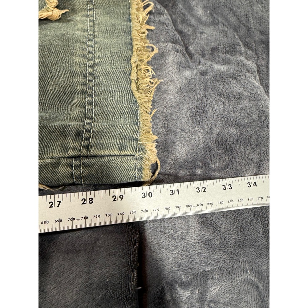 Romwe XS‎ Distressed Fringe Jeans Blue Denim Cargo Pockets Grungecore - Picture 8 of 12